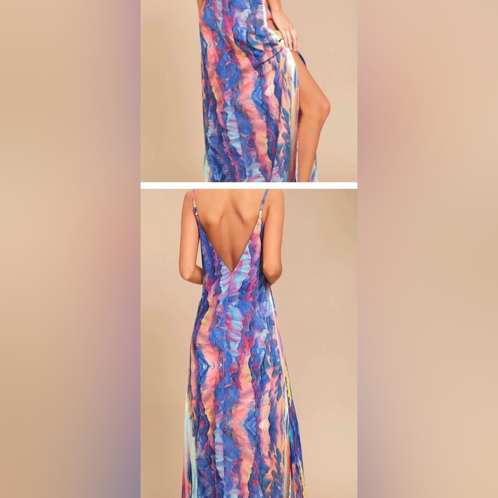 B3G50%off! Lulu Flying Watercolors Royal Blue Print Maxi Dress